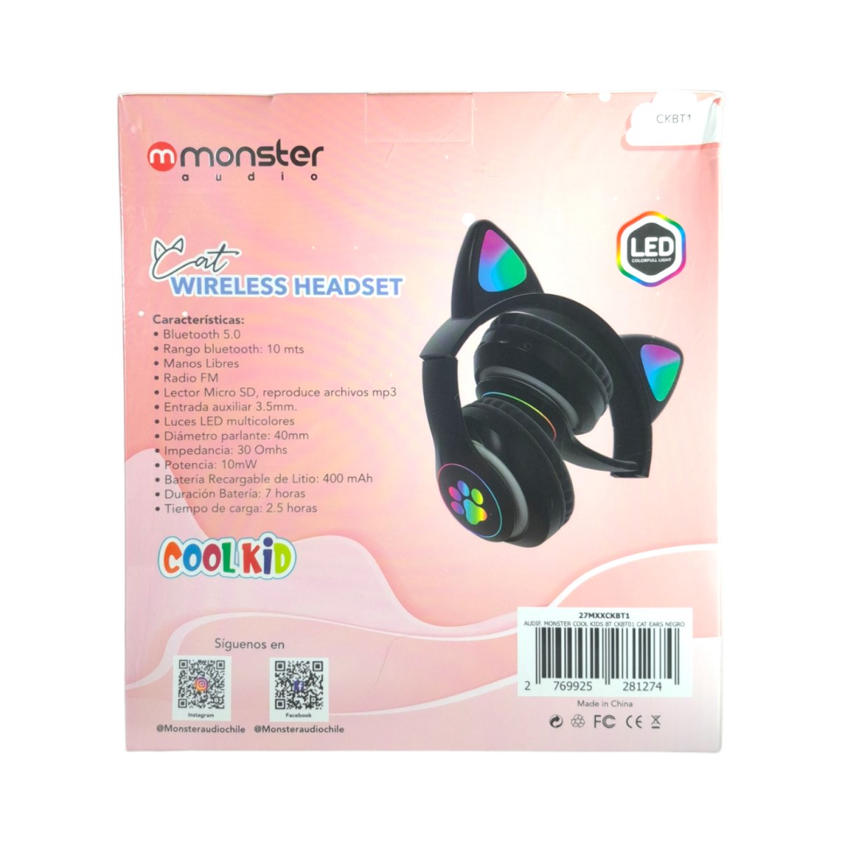 Audífonos orejas de gato LED inalámbricos Bluetooth Monster Audio - Audifonos - MONSTER - COMERCIAL BELSAN SPA.