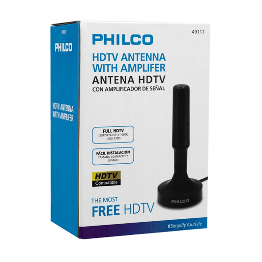 Antena HTDV PHILCO Alta Ganancia con amplificador booster - PHILCO - COMERCIAL BELSAN SPA - 7805249117310