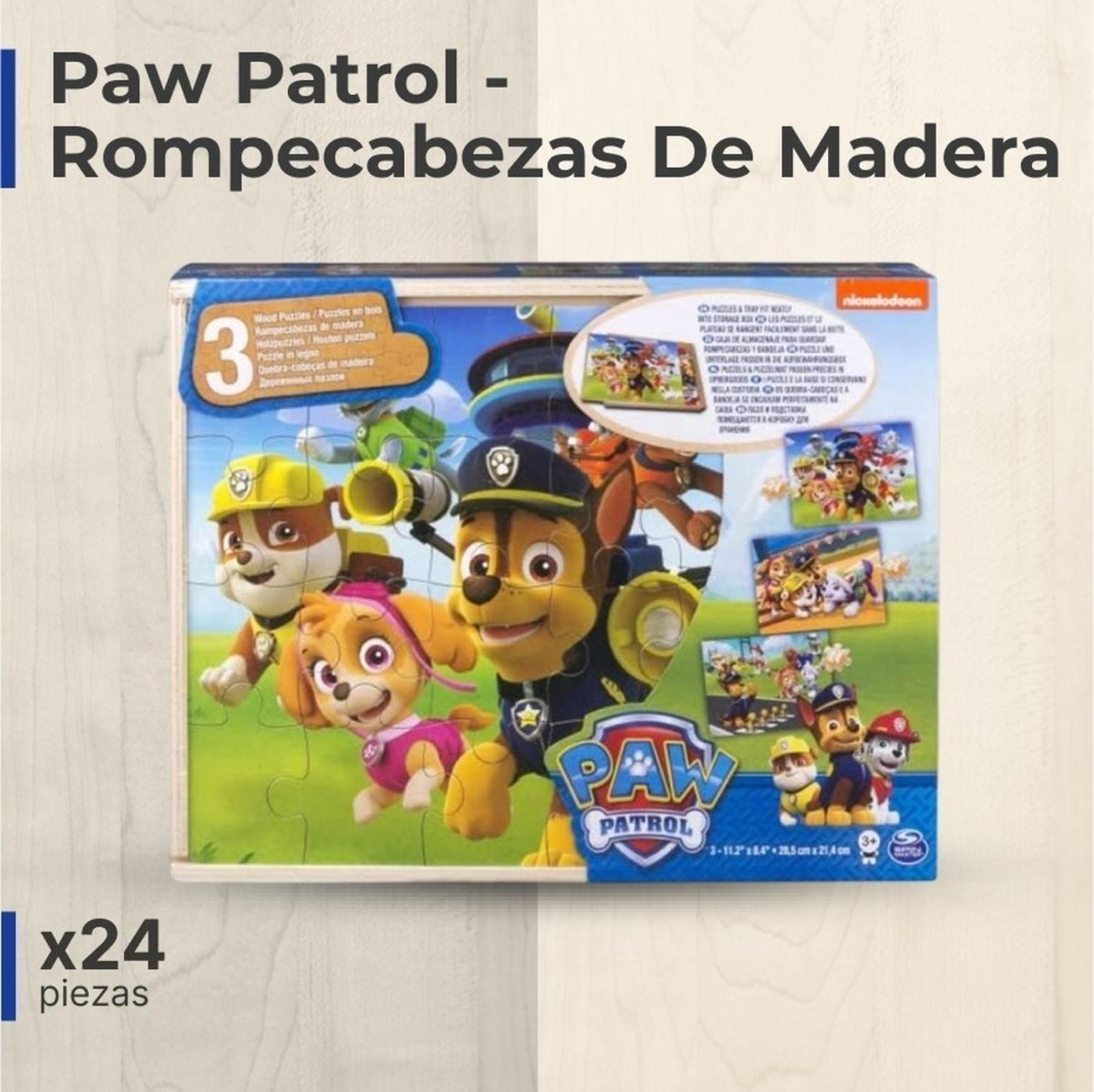 Paw Patrol - Rompecabezas De Madera - 3 X 24 Piezas - Paw Patrol - 778988238301 - COMERCIAL BELSAN.